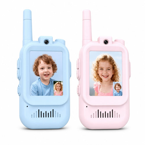 זוג מכשירי קשר לילדים עם מסך, בוורוד ובתכלת