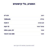 מפרט המכשיר: 24 סנטימטר, סוללה 1200mAh