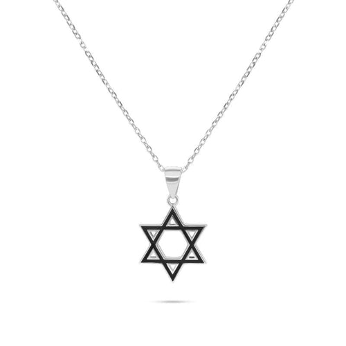 שרשרת כסף בציפוי, אמייל שחור · שרשרת מגן דוד אמייל שחור לגבר · תמונה 1