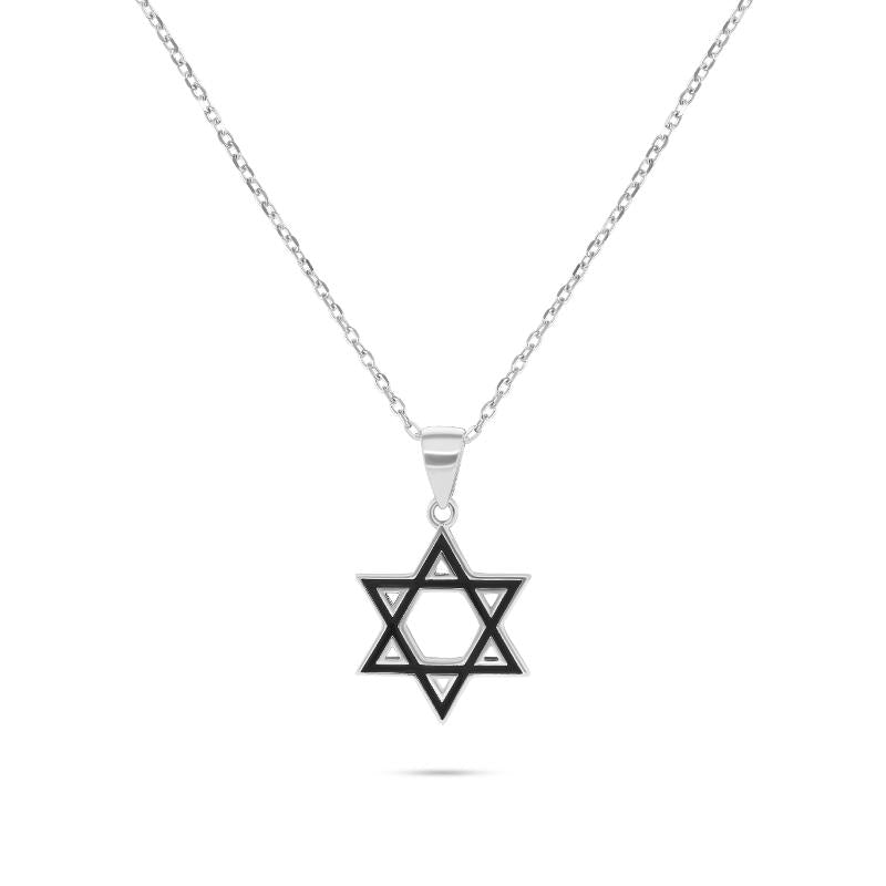 שרשרת כסף בציפוי, אמייל שחור · שרשרת מגן דוד אמייל שחור לגבר · תמונה 1